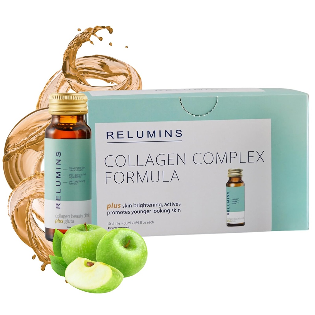Glutathione, Hyaluronic 산 & 산화 방지제와 함께 고급 교원질 아름다움 음료 - 포스트 여름 피부 회복 & 미국에서 만드는 - Apple 풍미 - 10의 병 x 50mL