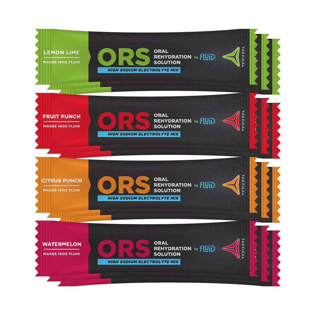 유체 전술 - ORS (Oral Rehydration Solution), Recover Faster, Extreme Dehydration Electrolytes, 12pack (4 맛 다양성 팩)