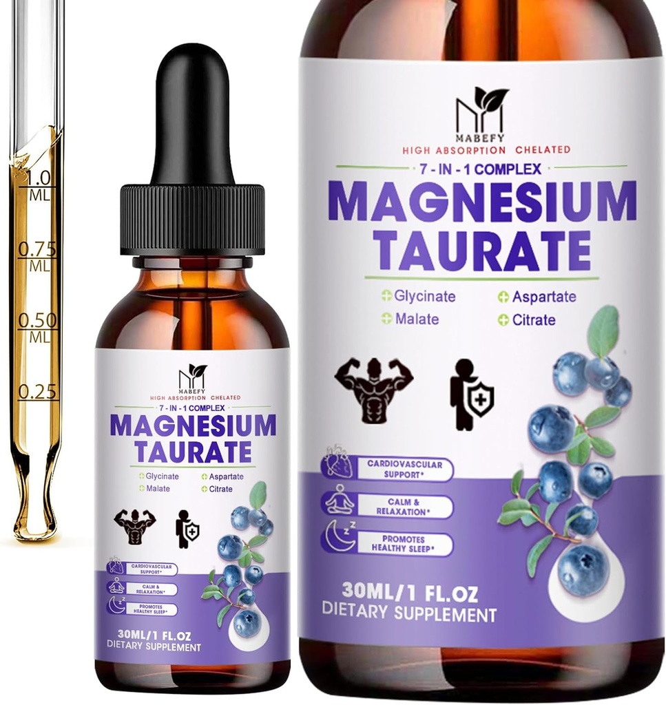 2 팩 | 액체 마그네슘 타우 레이트, Glycinate, Malate, Aspartate, Citrate Calm Magnesium Complex Cardiovascular, Sleep, Calm, Cramps Support 용 보충