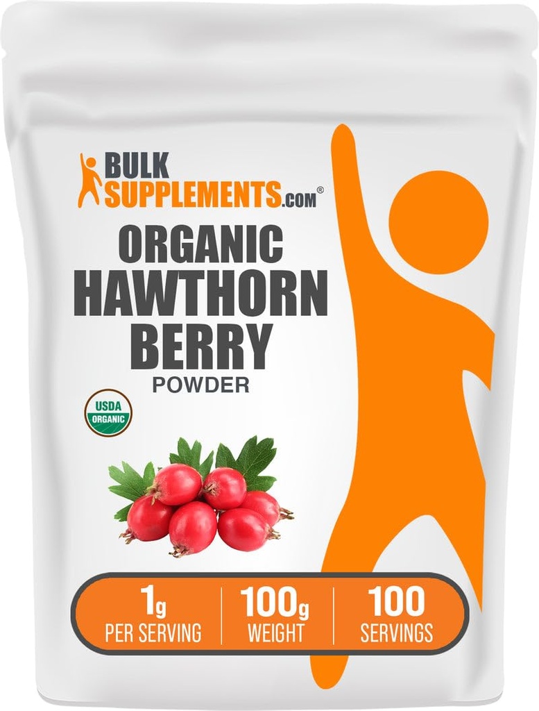 BulkSupplements.com 유기 호손 베리 분말 - 초본 보충, 호손 베리 유기 - Vegan & 글루텐 무료, 서빙 당 1g, 100g (3.5 oz) (팩 1)