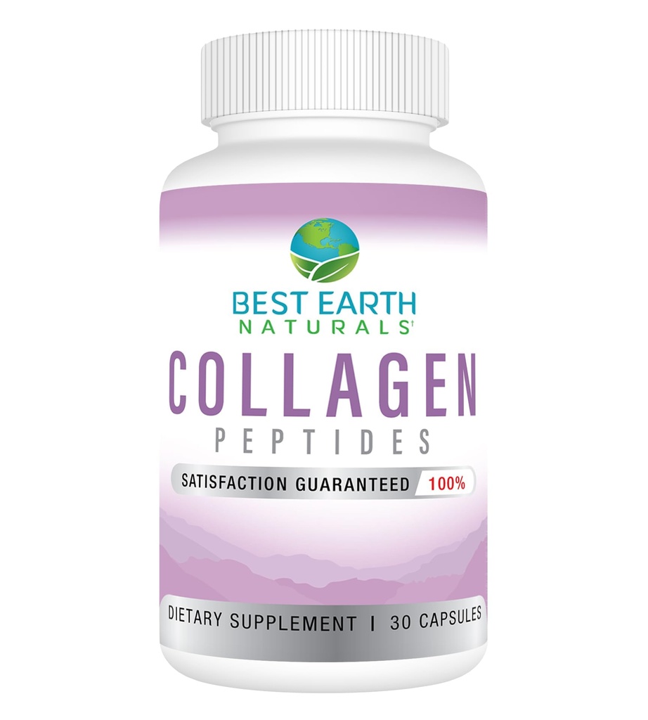 Best Earth Naturals Hydrolyzed Collagen Type I & III - 여성 및 남성을위한 Collagen Peptides 보충 헤어, 피부, 손톱, 및 관절 30 일 공급 (30 캡슐)