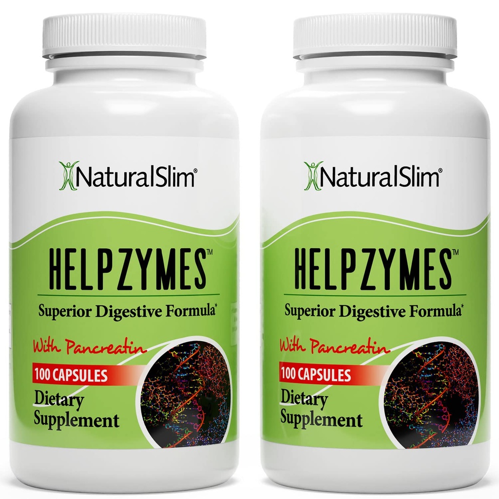 NaturalSlim Helpzymes, Bromelain, Ox Bile, Pancreatin 및 Betaine HCL, 100 캡슐, 2 팩이있는 성인을위한 효소 복합체