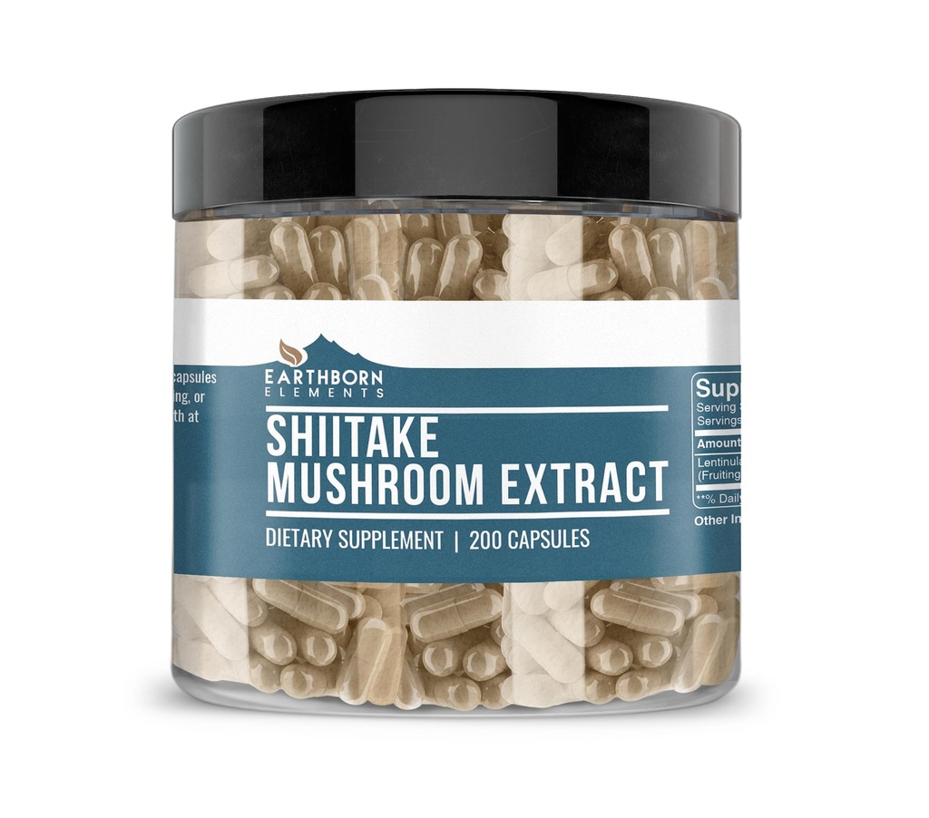Earthborn 성분 Shiitake 버섯 추출물 200 캡슐, 순수한 & Undiluted, 첨가물 없음