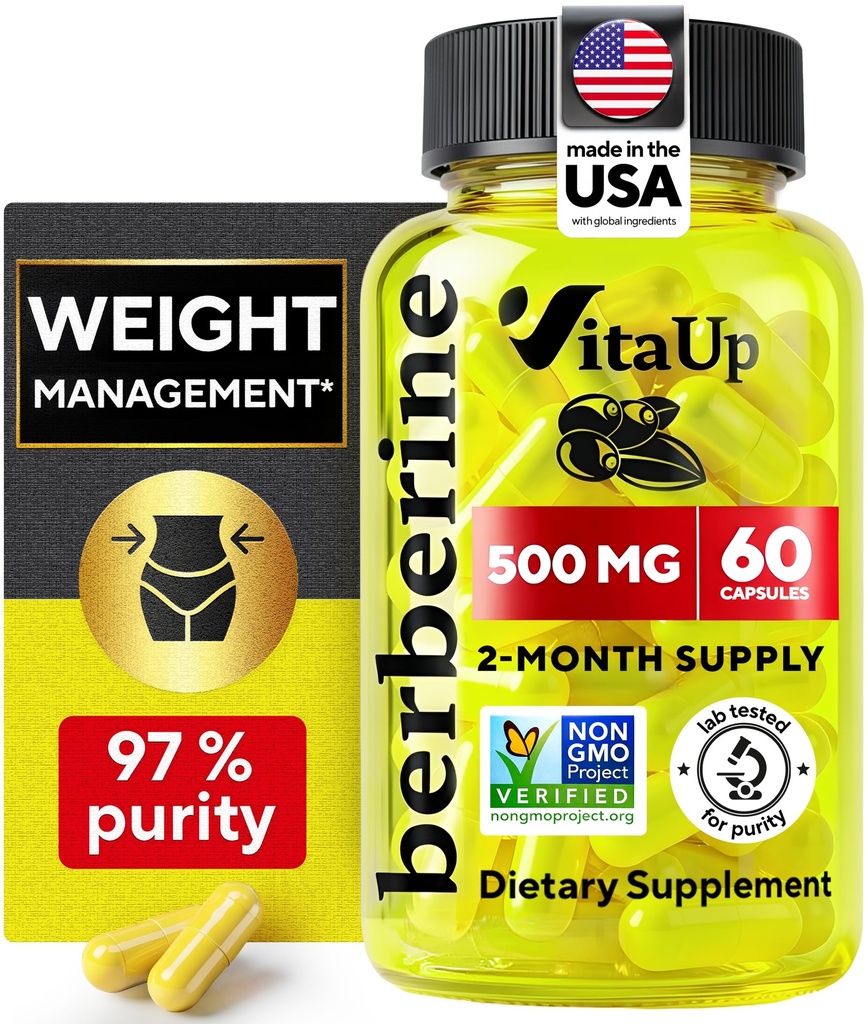 Berberine 보충교재 500mg - 미국은 Berberine 500mg - 비 GMO Berberine HCL - 무게 관리, 에너지, 면역성이 있는 지원을 위한 Berberine 보충교재 - 60의 캡슐을 만들었습니다