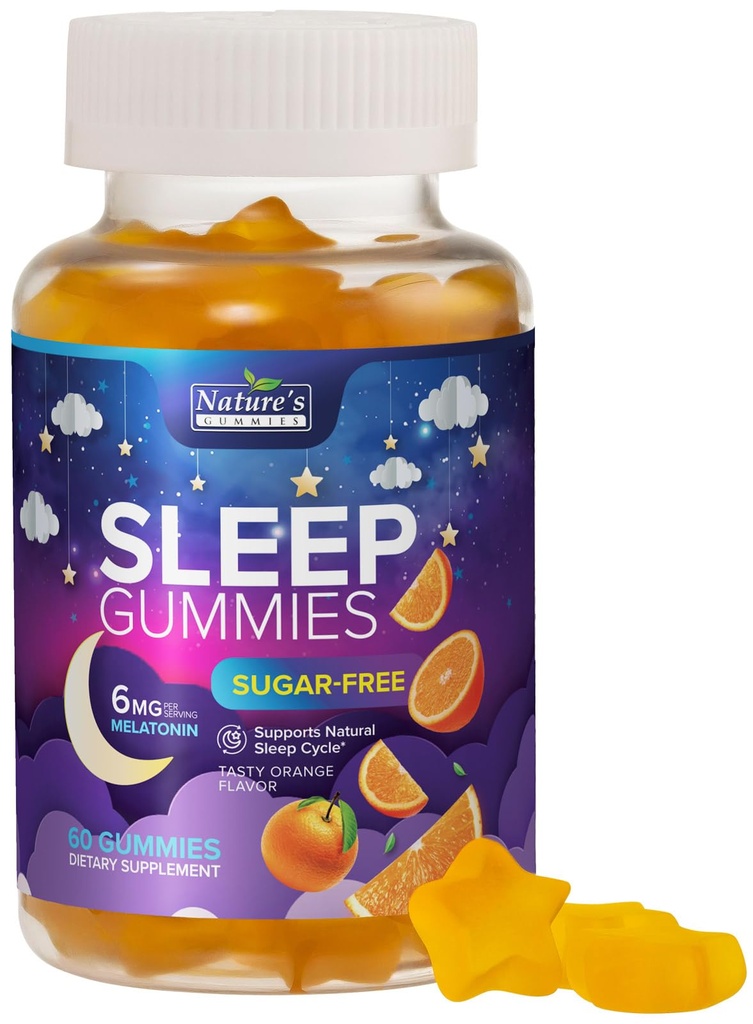 Sleep Gummies 보충교재 6mg - 성인을 위한 설탕 자유로운 Melatonin 거미, 성인, 아이를 위한 자연적인 영 설탕 잠자는 거미, Vegan, 여분 힘 잠 비타민 지원 - 60 Gummies