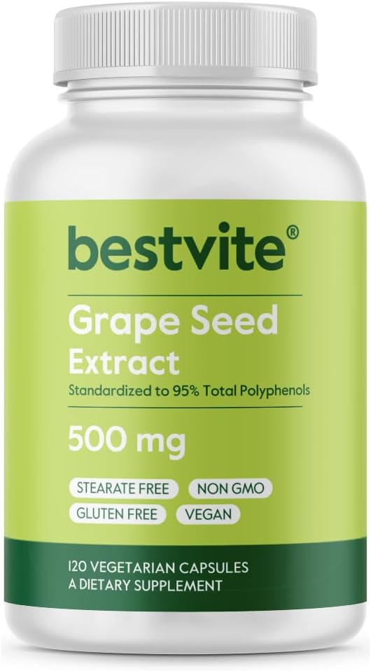 BESTVITE 포도 씨앗 추출물 500mg (120 채식 캡슐) - 더 이상 - 95 % 폴리 페놀로 표준화