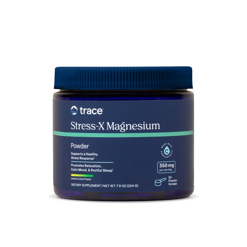 Trace Minerals Stress-X Magnesium, 350mg - 근육 휴식 및 복구를 지원하는 분말 마그네슘 보충 - 레크리에이션 수면 지원 미네랄 보충 - 레몬 라임 풍미, 7.9 oz (50 서빙)