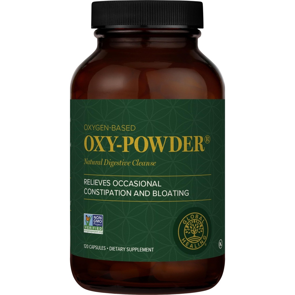 Global Healing Center Oxy-Powder Oxygen 기반 안전 및 자연적인 Colon Cleanser 및 Occasional Constipation (120 캡슐)의 구호 (포장은 다를 수 있습니다)