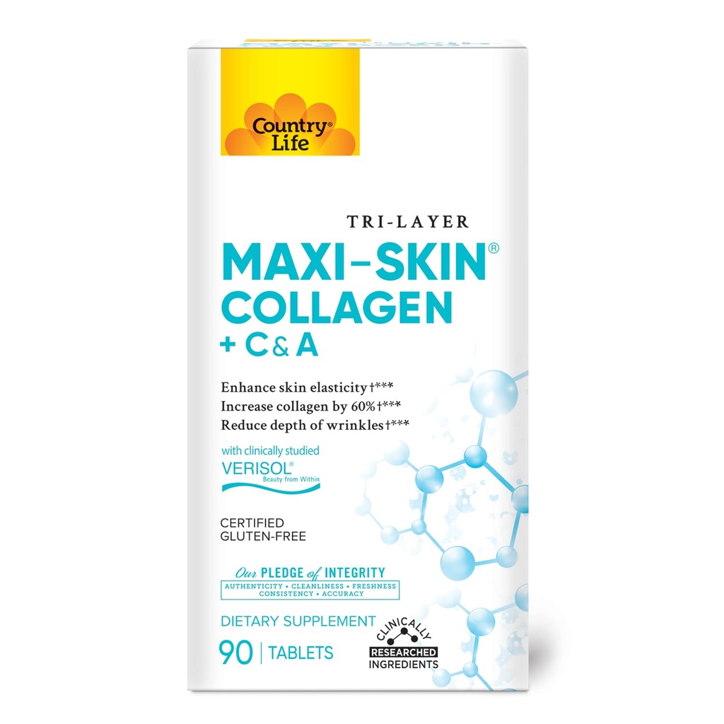 Country Life Verisol Collagen Peptides Tablets - W[KB2] rinkles & Enhance Skin Elasticity-90 Tablets-Includes Vitamin A&C - 여성용 콜라겐 파우더 - 60 % 피부 콜라겐