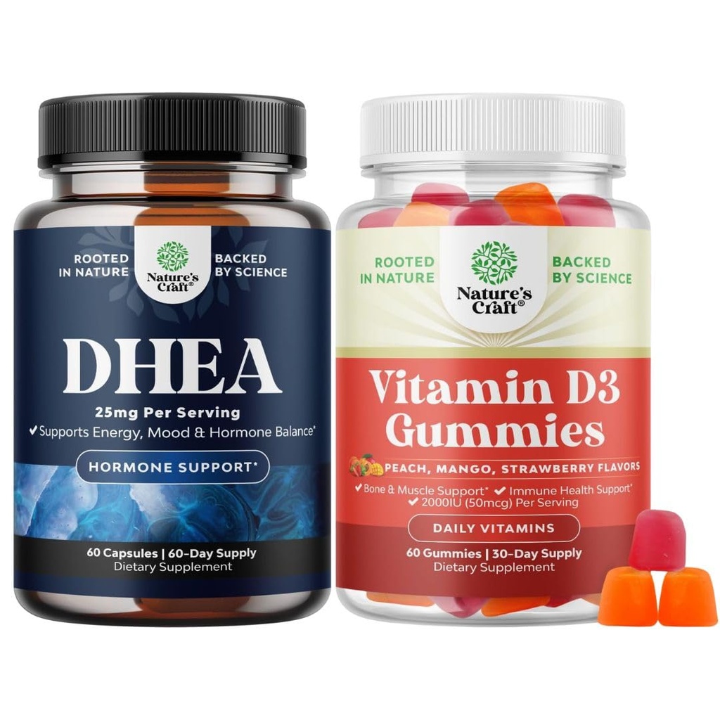 호르몬 균형, 무드 안정성, 뇌 기능에 대 한 DHEA 보충의 번들 - Dehydroepiandrosterone 및 비타민 D3 구마 이드 뼈 근육 및 면역 지원 당 2000IU와 매일 웰빙에 대 한