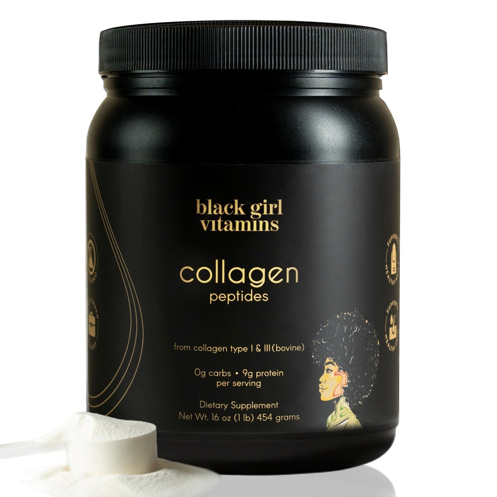 Black Girl Vitamins | 교원질 펩티드 분말 - 피부, 머리 & 못을 위한 교원질 - Unflavoured Hydrolyzed 교원질 분말, 낙농장 자유로운, 여자와 남자를 위한 글루텐 자유로운 교원질 - 16oz