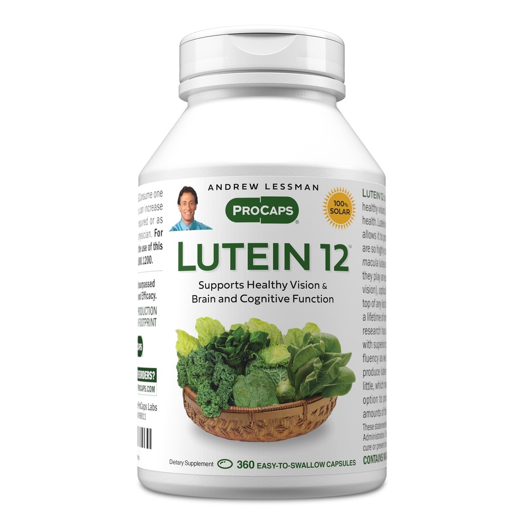 ANDREW LESSMAN Lutein 12 mg - 360 Softgels - Lutein의 매우 높은 수준. 강력한 항산화 Carotenoid. Eye Health를 지원하고 건강한 시각과 피부를 승진시킵니다.