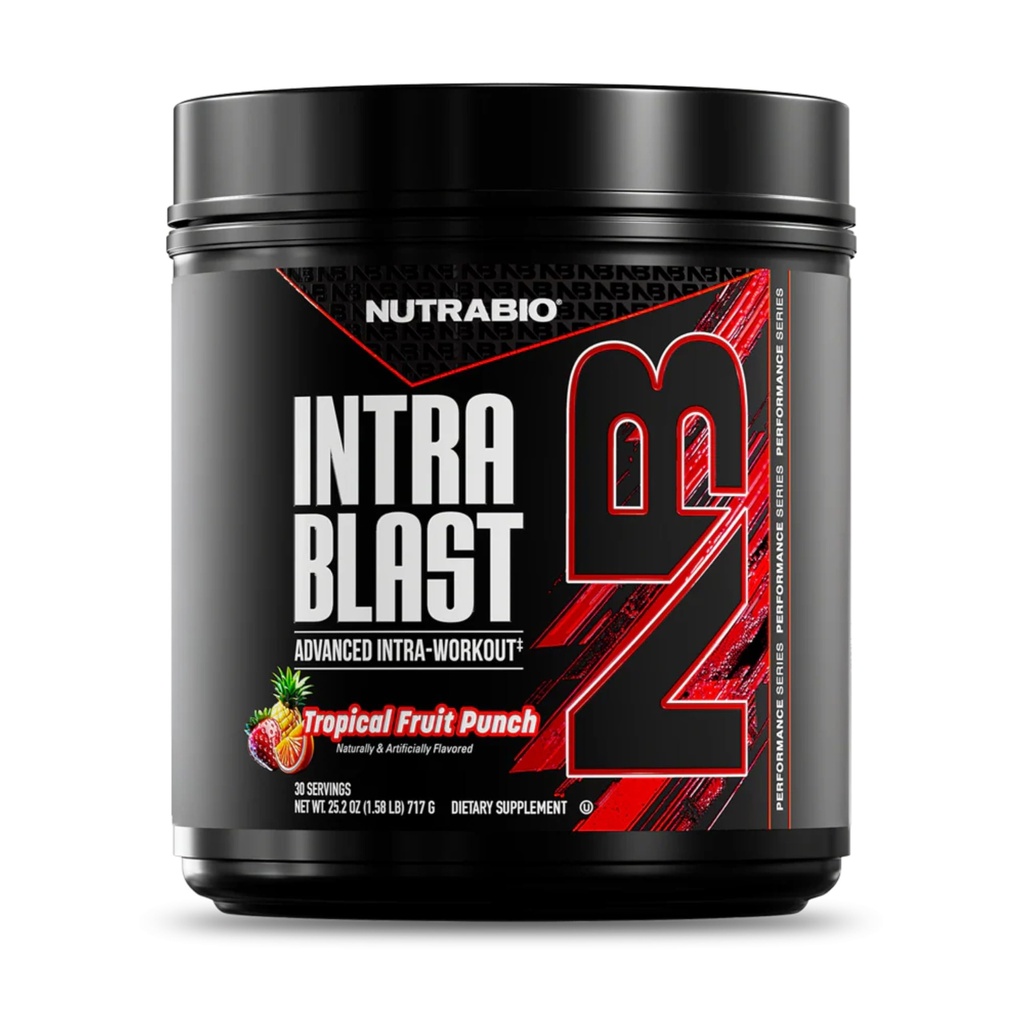 NutraBio Intra Blast Bcaa 분말 아미노산 보충교재, Electrolyte & Hydration 혼합, Intra, 전 운동 & 근육 회복, 20g Eaa 아미노산 분말, 5g 글루타민 열대 과일 펀치, 30 서빙