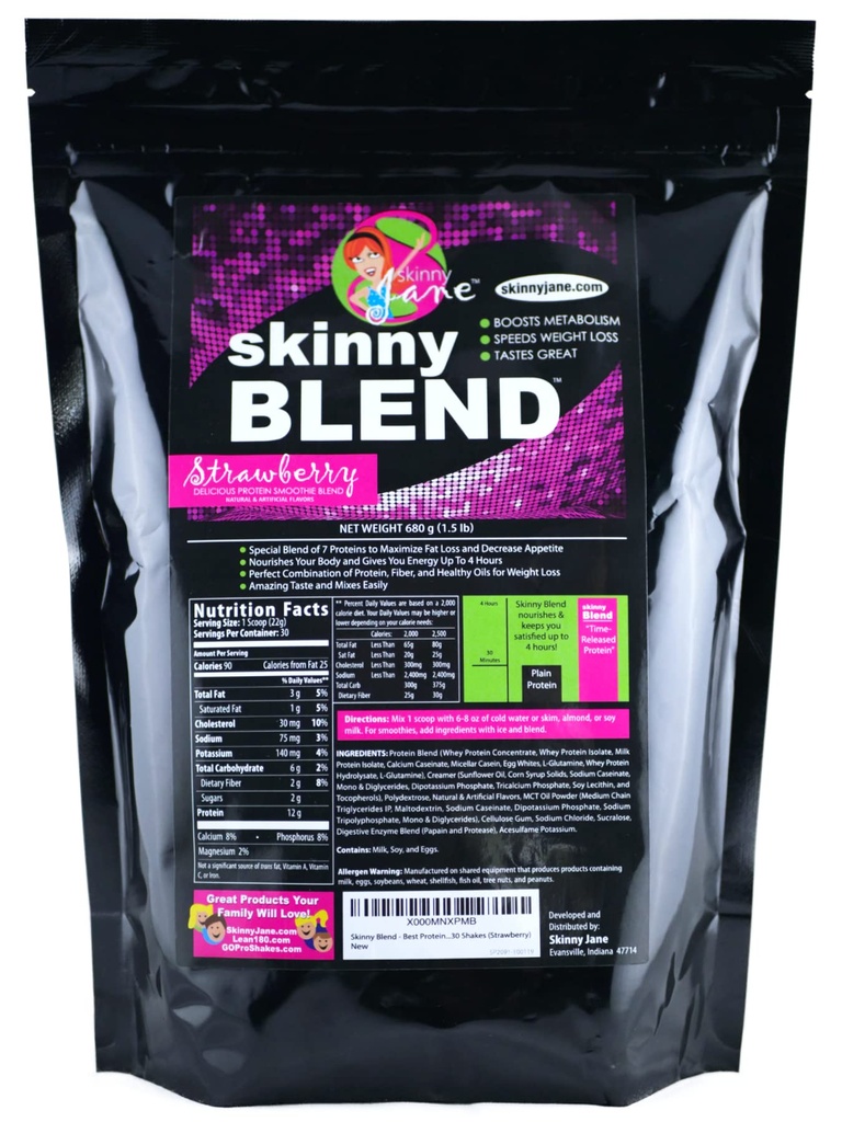 스키니 혼합 - 여성을위한 Whey Protein Shake Powder - 낮은 Carb, Keto Friendly Meal Replacement - Satisfies Hunger & Boost Energy - 크림 딸기 - 30 Shakes
