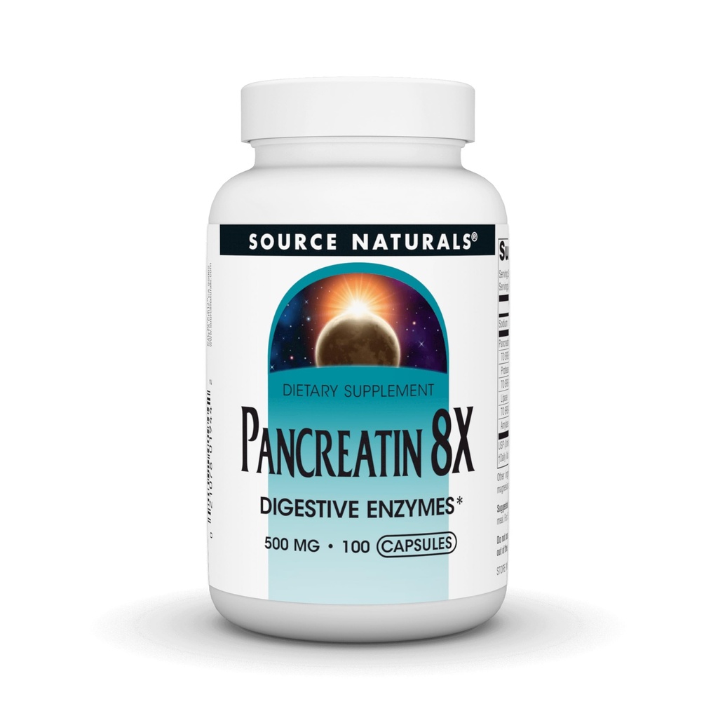 Source Naturals Pancreatin 8X, 500 mg 소화 효소 - 100 캡슐