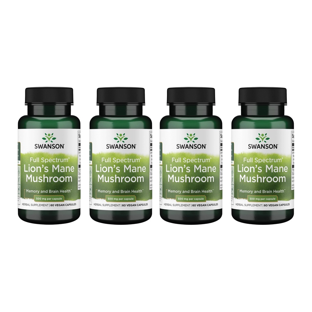 Swanson Full Spectrum Lion's Mane Mushroom - Memory, Focus & Clarity* 지원에 대한 두뇌 건강 보충 - May also Aid Immune, Heart & Digestive Health - 글루텐 프리 & 비 GMO - 60 캡슐 (4 팩)