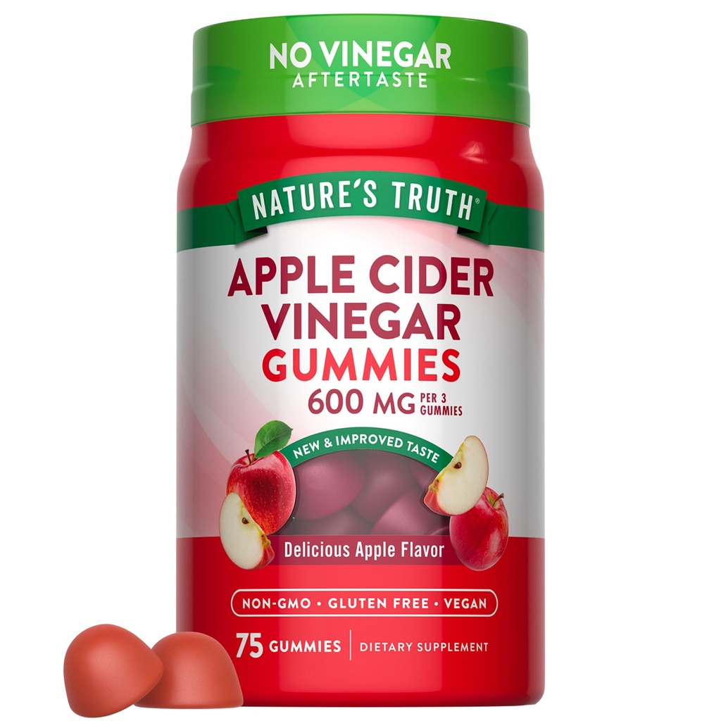 자연의 진실 Apple Cider Vinegar Gummies | 600 mg | 75 Gummies | 사과 맛 | Vegan, Non-GMO, 글루텐 무료 보충