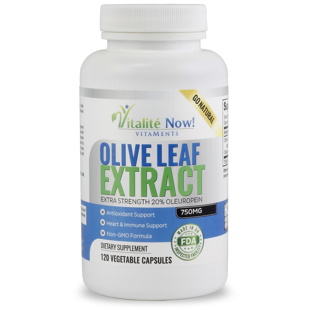 최고 힘 제일 올리브 잎 추출물 (Non-GMO) - 20% Oleuropein - 면역 지원 보충교재 - 4 달까지 - 750mg 캡슐 - 채식주의자 - 120 조사