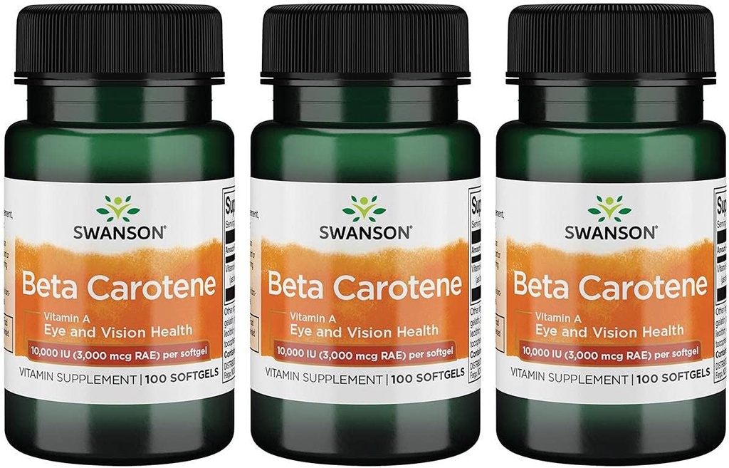 Swanson Beta-Carotene (비타민 A) 피부 눈 면역 체계 건강 산화 방지제 지원 10000 Iu (3000 mcg) 100 Sgels (3 팩)