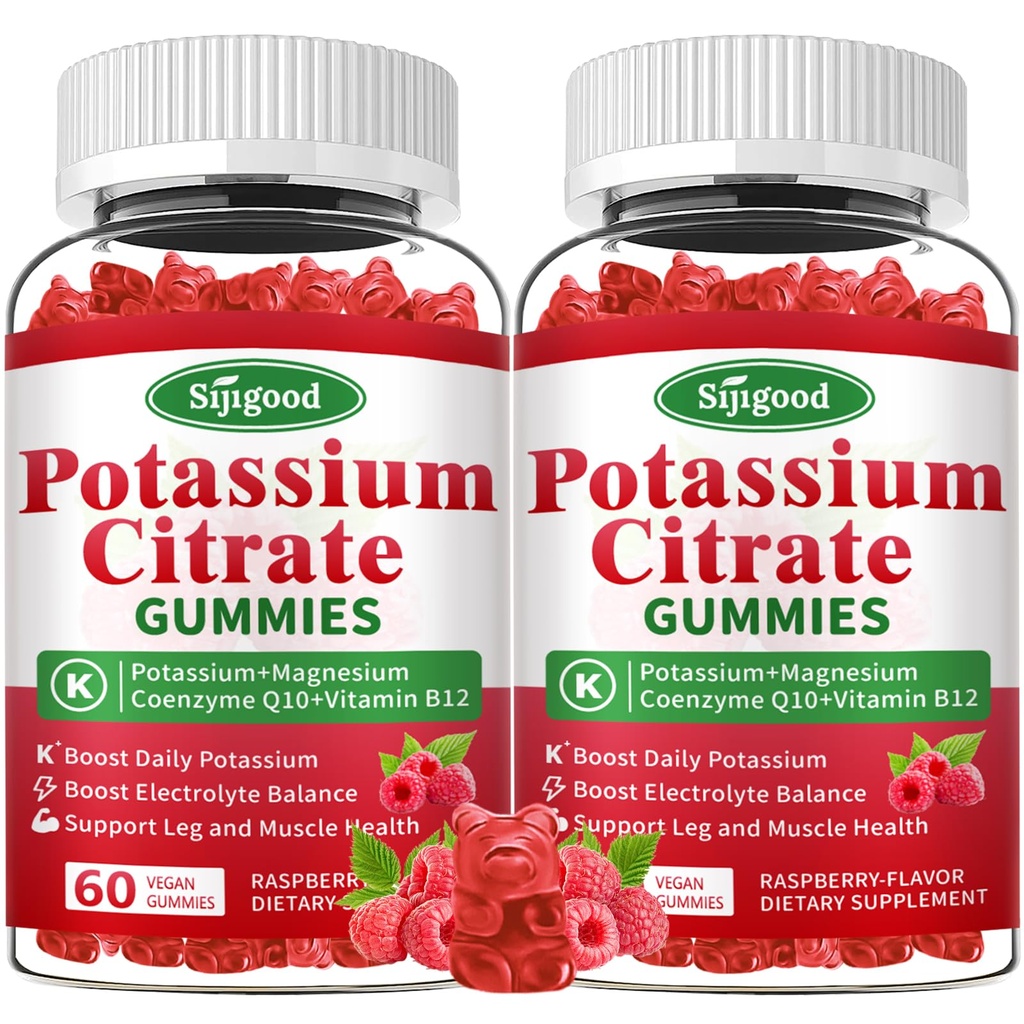 2 팩 칼륨 구연산염 Gummies – 근육 건강을 위한 칼륨 보충교재, 다리 크림 기복 & Electrolyte 균형, Vegan, 비 GMO, 글루텐 자유로운, 라즈베리 풍미, 120 조사