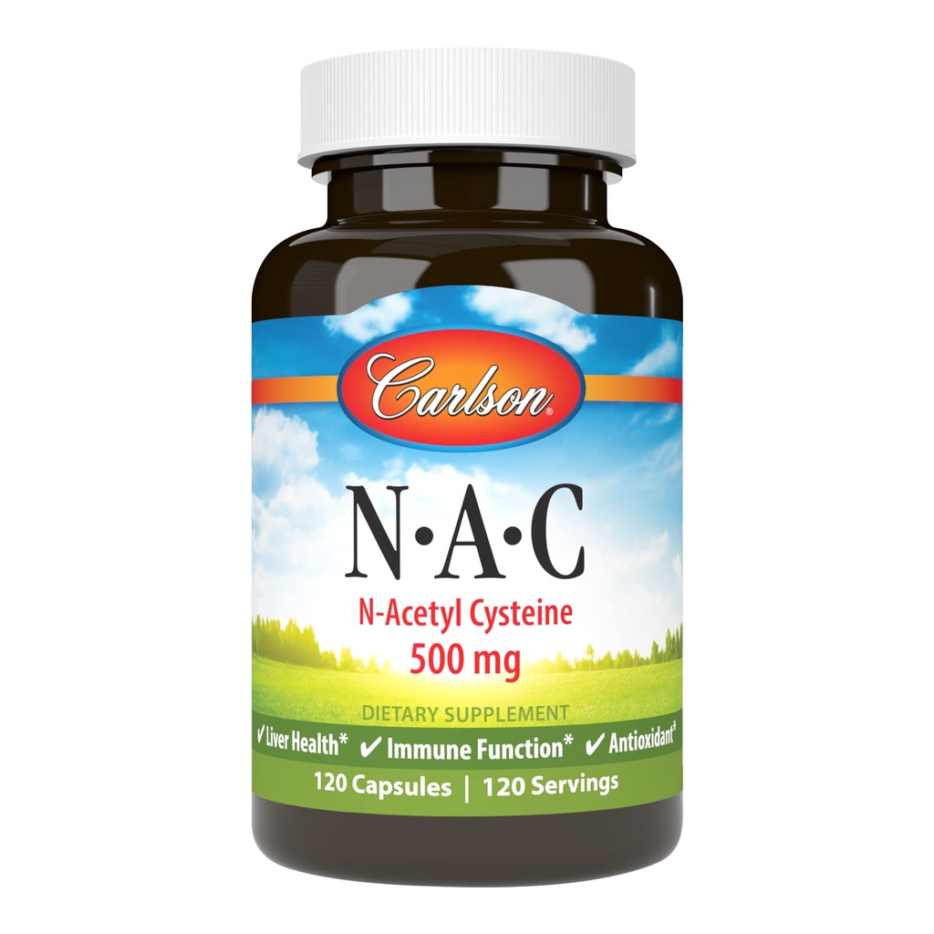 Carlson - NAC, N-Acetyl Cysteine, 500mg의 간 건강, 면역 기능, 산화 방지제, 120 채식 캡슐