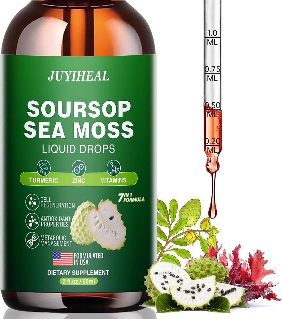 7-in-1 Sea Moss Liquid Drops, Digestive Antioxidant, Immune Boost, Cell Support & Regeneration, 2 Fl Oz를 위한 Multivitamin에 있는 Soursop Graviola