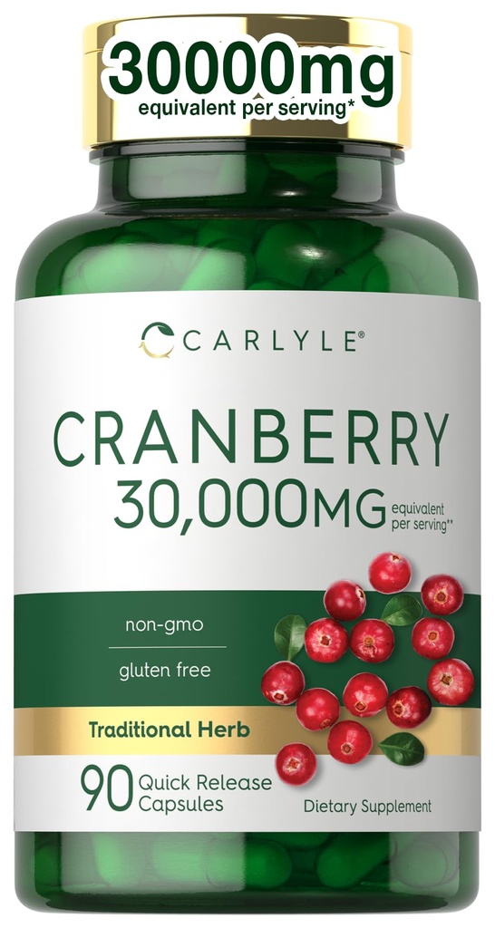 Carlyle Cranberry 보충교재 | 30,000mg | 90의 캡슐 | 비 GMO와 글루텐 프리 포뮬러 | 농축물에서 크랜베리 알약