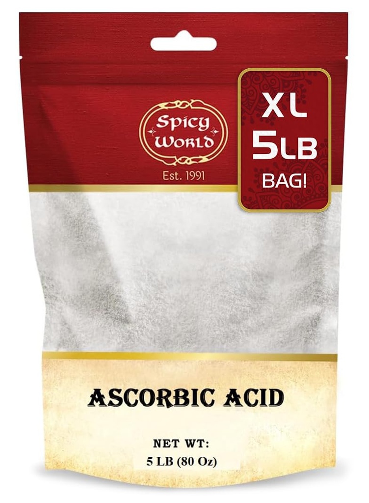 Spicy 세계 아스코르브산 비타민 C 분말 5 LB - 규정식 보충교재, 순수한 VIT C 분말 USP 부피