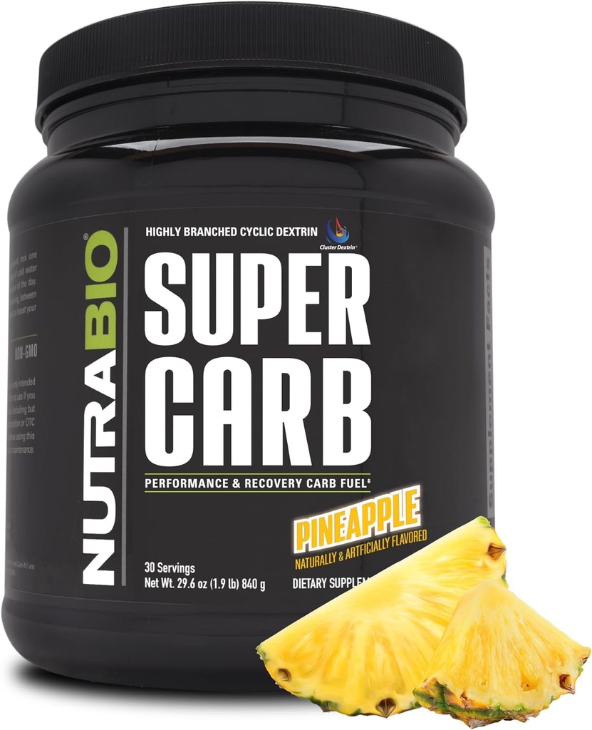 NutraBio Super Carb, Cluster Dextrin & Electrolytes, 운동 연료, 성능 및 근육 회복, Cyclic Dextrin, Pineapple, 30 Sv에 대한 고급 캐비티 보충 분말