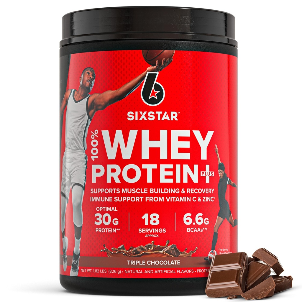 6 스타 호이 단백질 파우더 플러스 - Whey Isolate 분말, BCAA, 30g 단백질, 면역 지원 - 포스트 운동 보충 - 트리플 초콜릿, 1.8 파운드를 가진 근육 건물 & 회복 공식