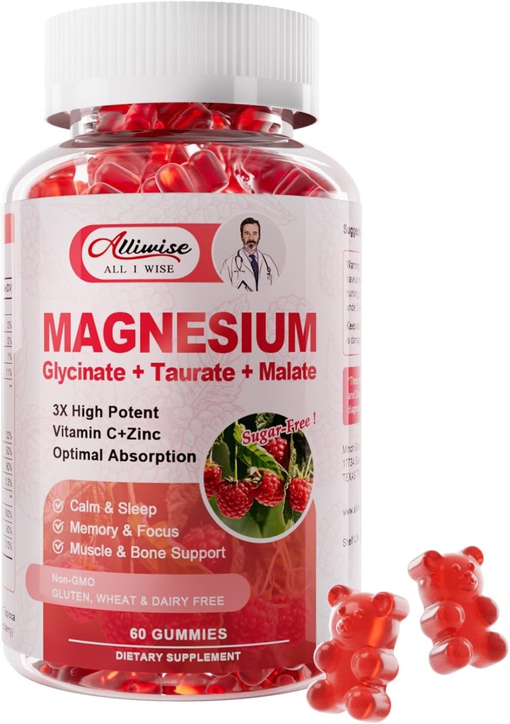 마그네슘 글리세라이드 Gummies, Taurate, Malate, 비타민 D, C, B6, 칼슘, 바디 지원, 루즈베리 Magnesium Gummies와 마그네슘 보충