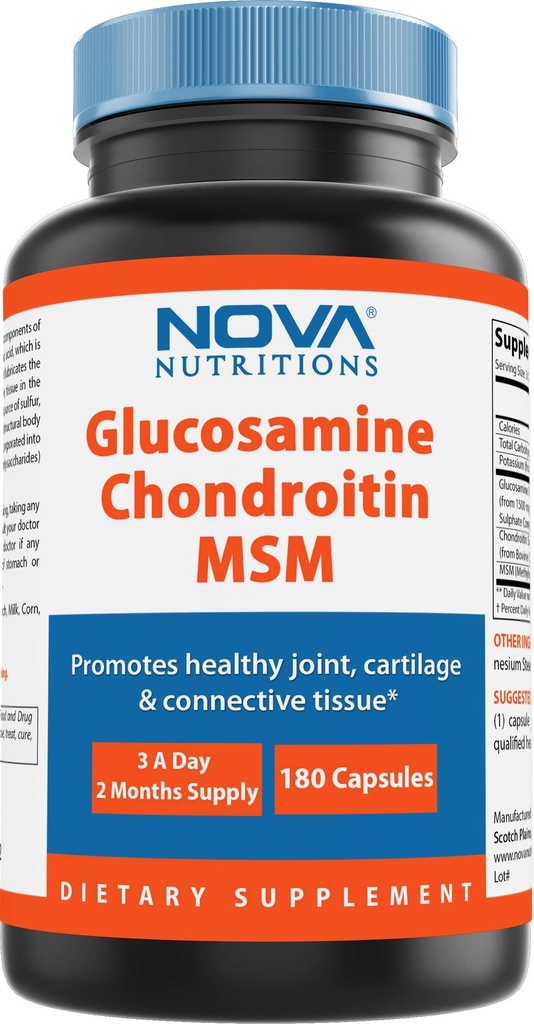 Nova Nutritions Triple Strength Glucosamine Chondroitin MSM 2600mg/Serving 캡슐은 건강한 합동, 연골 및 연결 조직을 지원합니다 - 합동 안락 & 융통성 180 조사를 승진시킵니다