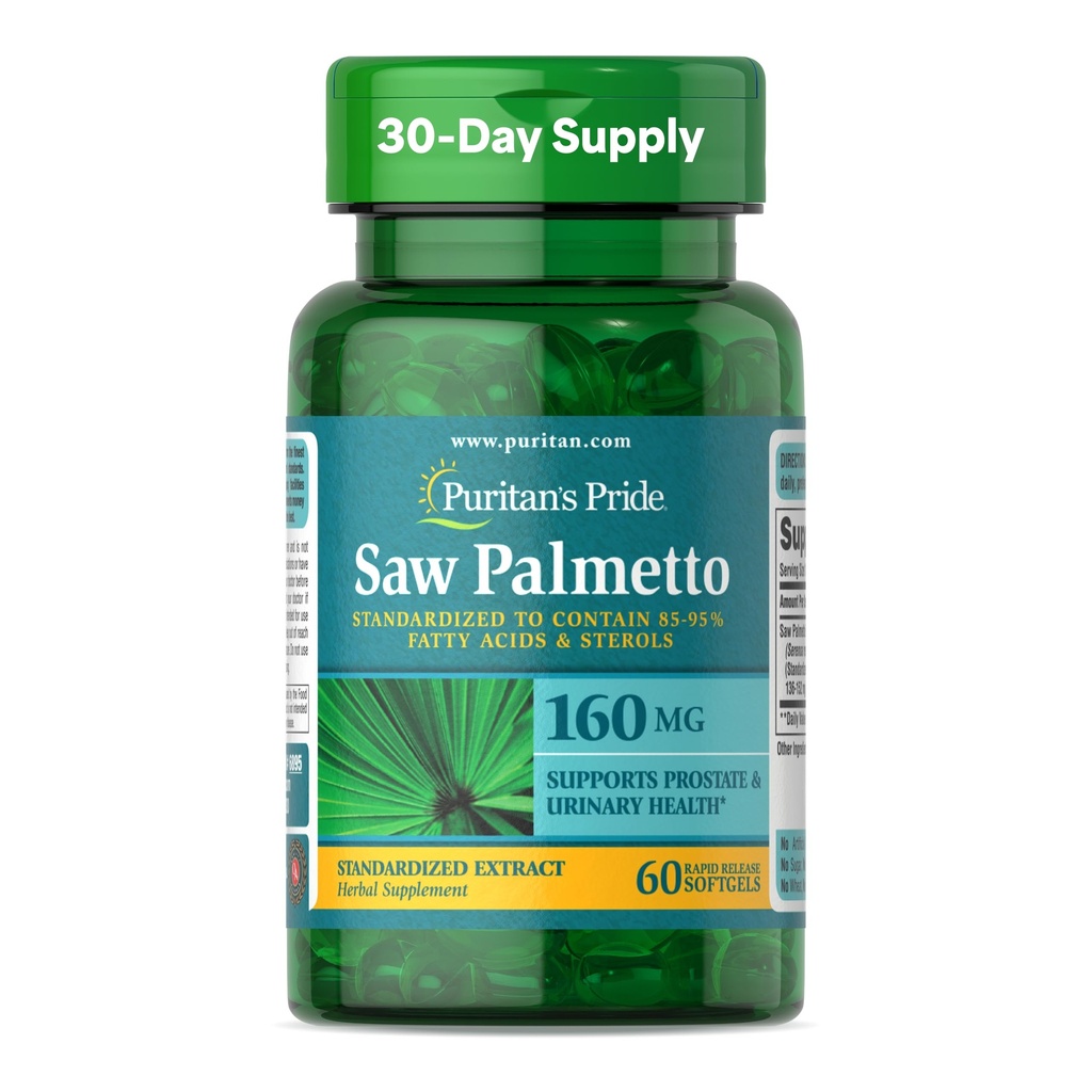 Puritan의 Pride는 Palmetto 추출물 160mg의 남자 전립선과 유린 건강 지원, 60 급속한 방출 캡슐을 위한 전통적인 초본 규정식 보충교재를 보았습니다