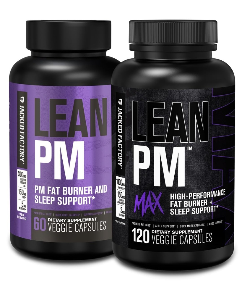 Jacked Factory Lean PM & Lean PM Max Night Time Fat Burner, 수면 보조 보충교재, & 남자와 여자를 위한 Appetite 억제제 (180의 캡슐)