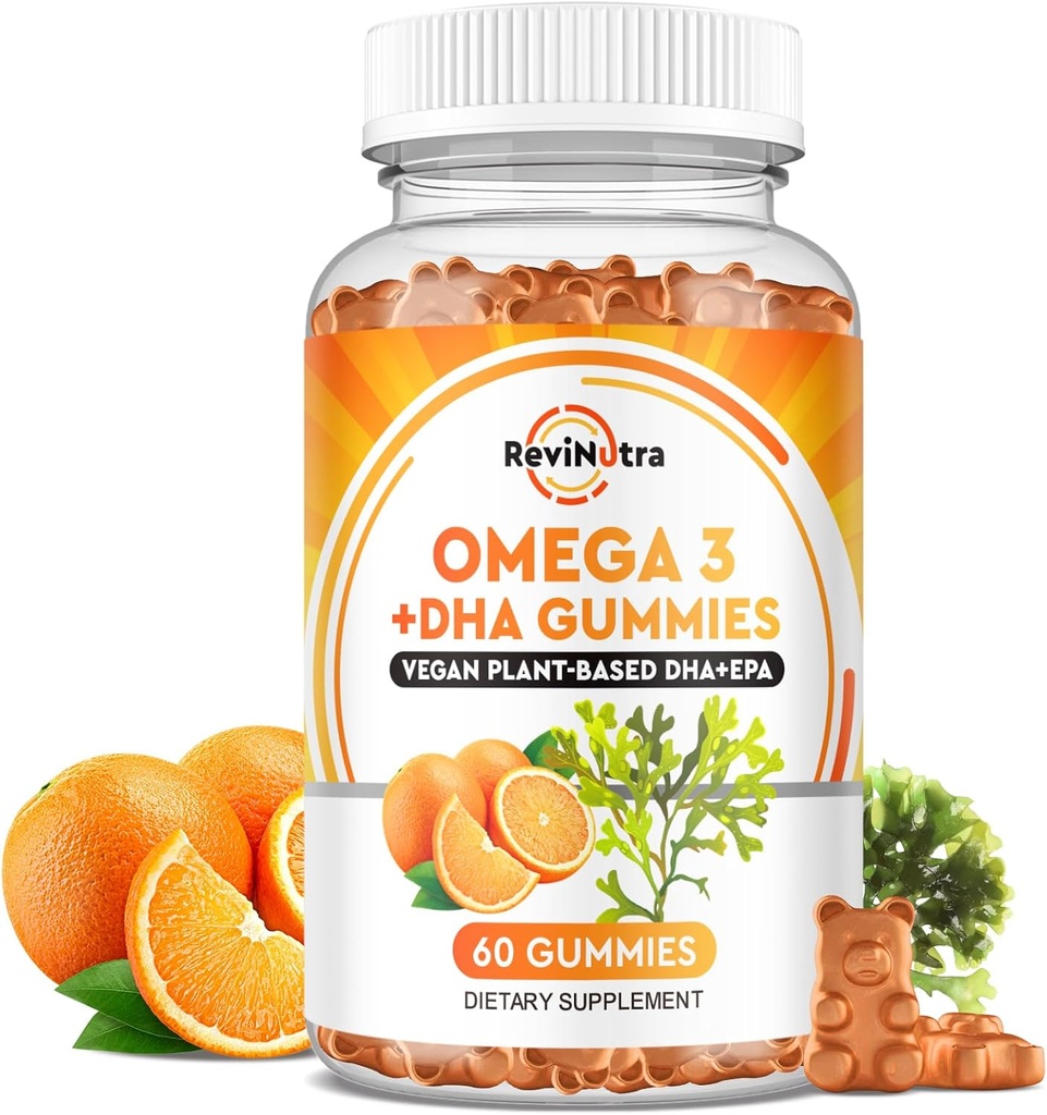 오메가 3 구미, 오메가 3 생선 기름은 EPA & DHA, CoQ10, Folate, 비타민 A, D3, E, 지원 뇌, 합동, 심장, 눈 및 면역 체계 기능 주황색 풍미, 60 구미를 가진 대안을 보충합니다