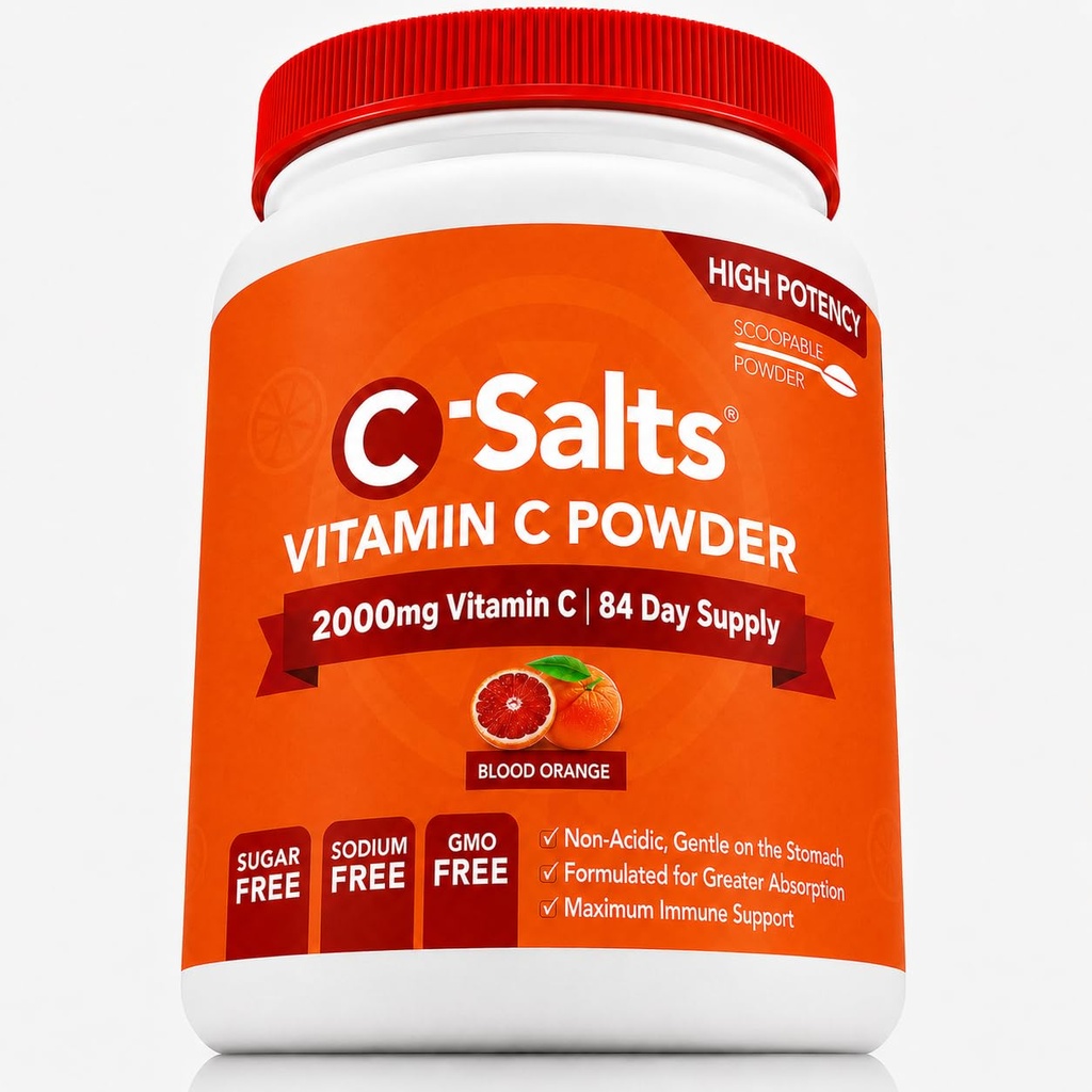 C-Salts 비타민 C 분말 보충교재 - 100% Immune 지원을 위한 순수한 높은 복용량 버퍼레이트 비타민 C 분말 - 유기, 설탕 자유로운, Vegan, 비 GMO, Stomach-Friendly, 혈액 오렌지 8oz