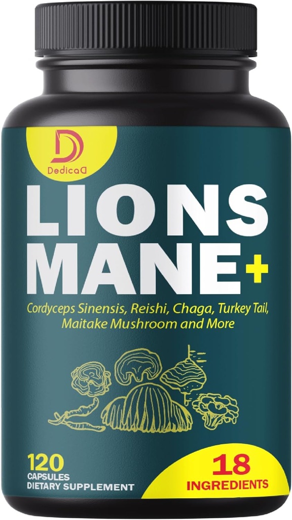 18in1 버섯 보충교재 Complex - 사자 Mane와 더불어, Cordyceps Sinensis, Reishi 버섯 - 에너지, 기억 및 면역 체계를 위한 지원 뇌 보충교재 - 120의 캡슐