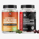 Morning Fat Burn Gummies & Testosterone Booster Suppplement | Green Tea & Raspberry Ketones로 부스터 지방 버너 및 대사 지원 | Appetite Suppressant & Energy Support | 1 개월 공급