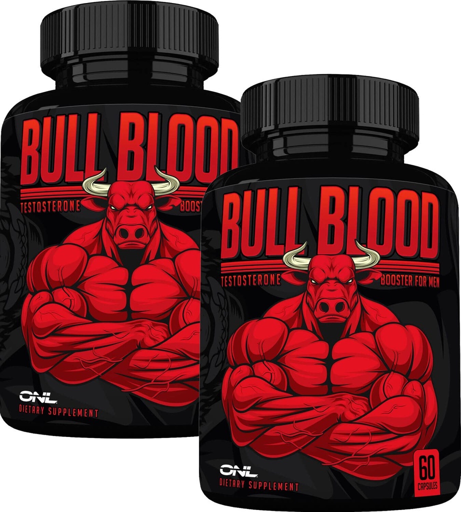 ONL Bull 혈액 테스토스테론 부스터 - Stamina & Endurance를 위한 높은 힘 남성 강화 테스토스테론 보충교재 - Maca 뿌리, Horny Goat Weed & Tongkat Ali - 120의 캡슐 (2 팩)를 가진 시험 승압기