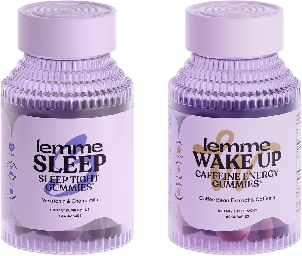 Lemme Sleep and Wake Up Bundle - 더 나은 밤의 휴식을위한 수면 Gummies & 에너지를위한 Caffeine Gummies를 깨우십시오 - 글루텐 - 무료, 비 GMO, 60 각