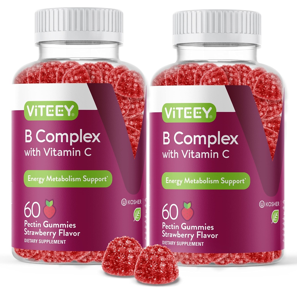 비타민 C - 에너지, 대사 및 면역 지원 - B6, B12, Niacin, Folic 산, Biotin, 칼슘 - Vegan, 글루텐 - 무료 120 조사를 가진 Viteey 비타민 B 복합 Gummies