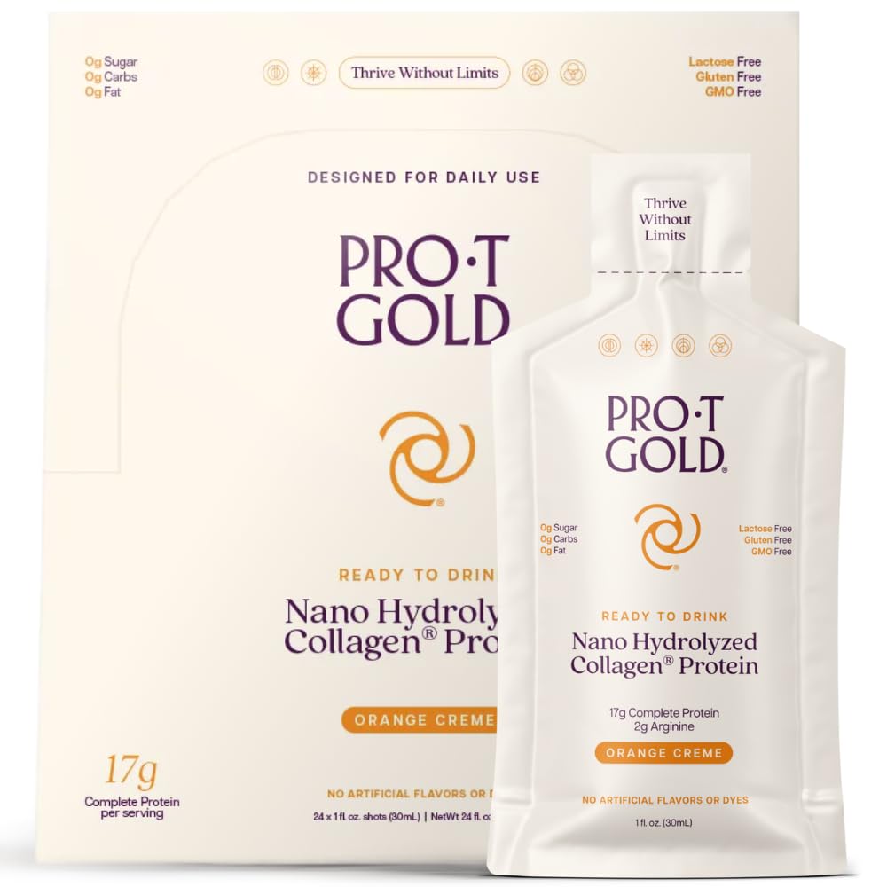 ProT 금 액체 교원질 단백질 탄, 17g 명확한 단백질 Nano-Hydrolyzed 잔디 Fed 교원질, 부상 지원을 위한 2g 아르기닌, 글루텐 자유로운, 설탕 자유로운, 0g Carbs, 오렌지 크림, 1개의 fl oz, 24 팩