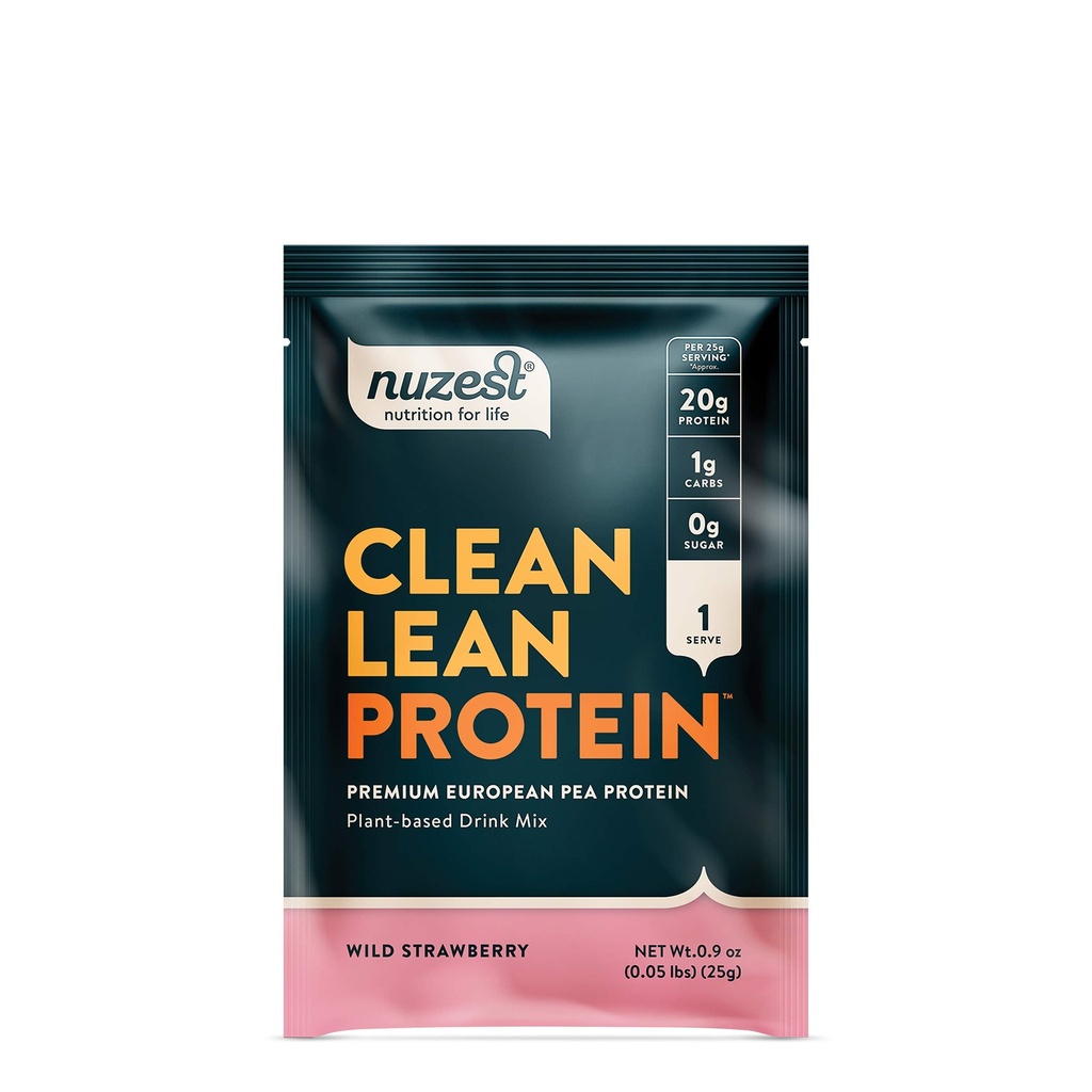 Nuzest - Pea Protein Powder - Clean Lean Protein, Premium Vegan Plant 기반 Protein Powder, Dairy Free, Gluten Free, GMO Free, Naturally Sweetened Protein Shake, Wild Strawberry, 1 서빙, 0.9 oz