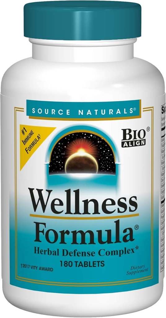 Source Naturals Wellness Formula Bio-Aligned, Echinacea 무료 비타민 & 허브 방어 - 면역 체계 지원 보충교재 & 면역 부스터 - 180 조사