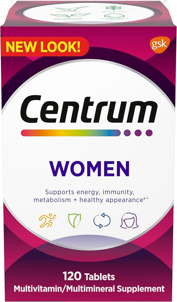 여성을 위한 Centrum Multivitamin, 철, 비타민 D3, B 비타민 및 산화 비타민 C 및 E, 글루텐 무료, 비 GMO 성분을 가진 Multivitamin/Multimineral 보충교재 - 120 조사