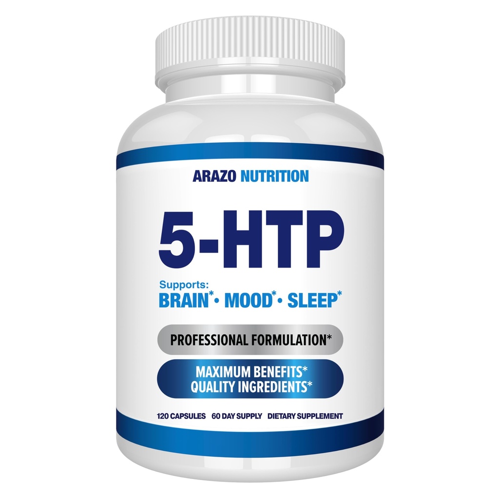 5-HTP 200 MG per 서빙 플러스 칼슘 Mood, 수면 - Calm과 Relaxed Mood - 99 % 높은 순도 - 120 캡슐 - Arazo 영양