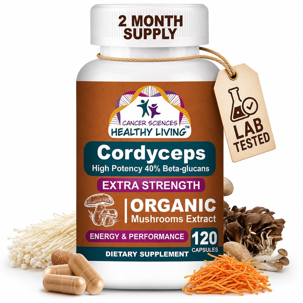 암 과학 Cordyceps 버섯 보충교재 캡슐 - 웰니스를 위한 1,500mg 유기 버섯 복잡한, 높은 힘 40% beta 포도당, 에너지 & 체력 승압기를 위한 면역 지원 보충교재, 120 조사