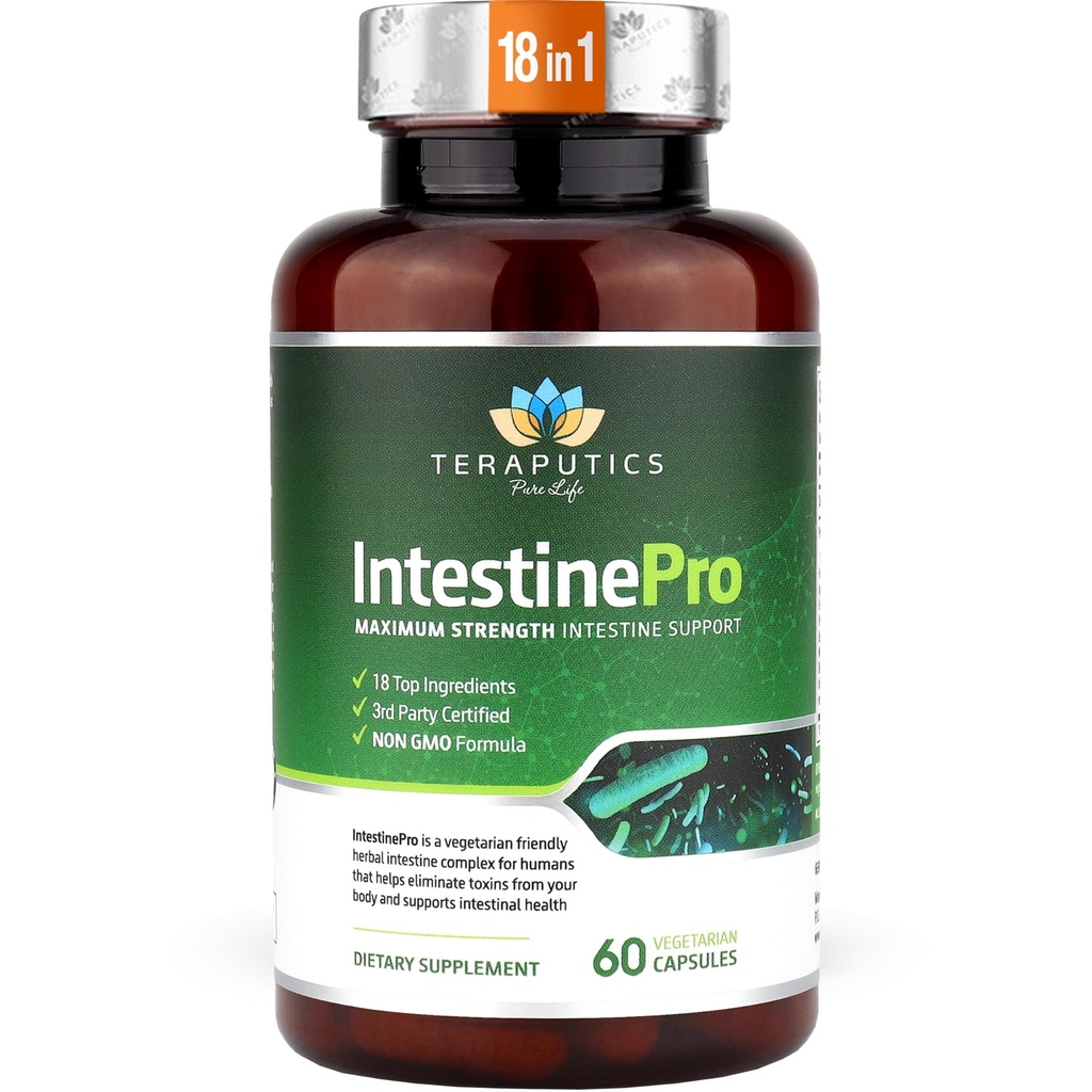 IntestinePro - 비 GMO Wormwood, Black Walnut, Clove, Pumpkin Seed + 14 More Premium Ingredients - 인간을위한 자연 지원 - 60 채식 캡슐