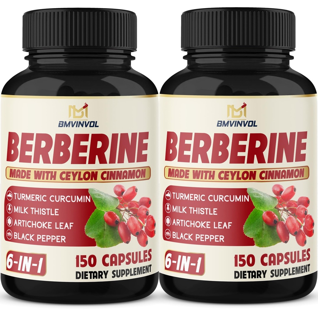 2 팩 Berberine HCl 플러스 Ceylon Cinnamon, Turmeric, 우유 Thistle, Artichoke, Black Pepper, Berberine HCI 뿌리 보충제 알약 - 면역 체계