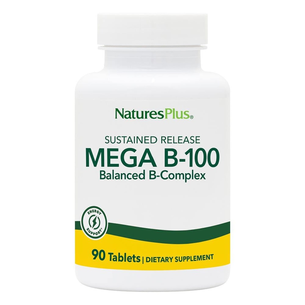 Natures Plus Mega B-100 Complex - 90 Sustained Release 채식 정제 - 에너지 및 두뇌 부스터 - 글루텐 무료 - 90 서빙